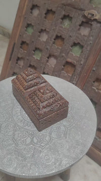 Handcrafted Wooden Jewelry Box | Carved Indian Tribal Style Trinket Box - 2026080301DAF