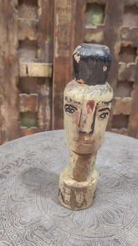 Distressed Vintage Yellow Wooden Tribal Statue - 2026081241UNQ