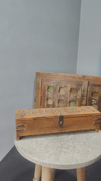 Handcrafted Wooden Keepsake Storage Box – Iron Studs & Rustic Lock - 2026082206UNQ