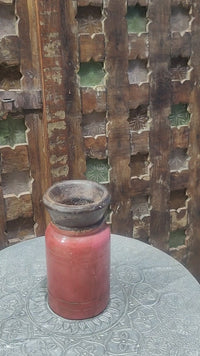 Handcrafted Wooden Flower Pot – Dark Red Antique Finish Decorative Planter - 2026081002DRA