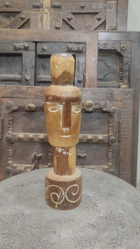 Handcrafted Tribal Wooden Head Sculpture – Rustic Folk Art Décor - 2026081214UNQ