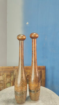 Vintage Wooden Exercise Dumbbells – Traditional Handcrafted Fitness Weights - 2026082209UNQ