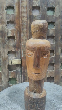 Handcrafted Solid Wood Tribal Face Statue - 2026081215UNQ