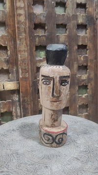 Hand-Carved Rustic Whitewashed Wooden Face Sculpture - 2026081225UNQ