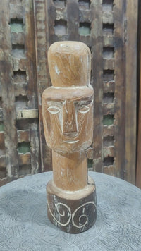 Handcrafted Tribal Wooden Head Sculpture – Rustic Folk Art Décor - 2026081210UNQ