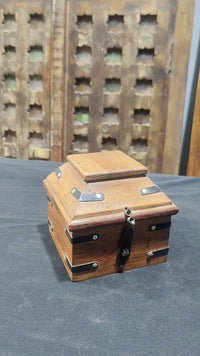 Handcrafted Wooden Antique Storage Chest – Traditional Iron Strap Design - 2026081909UNQ