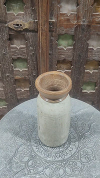 Handcrafted Wooden Flower Pot – White Antique Finish Decorative Planter - 2026081002WAF