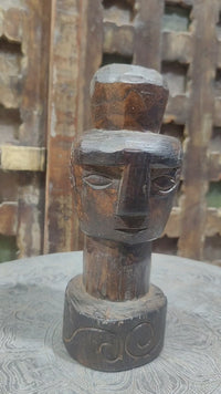 Hand-Carved Dark Wood Totem Sculpture - Espresso Brown Finish - 2026081217UNQ