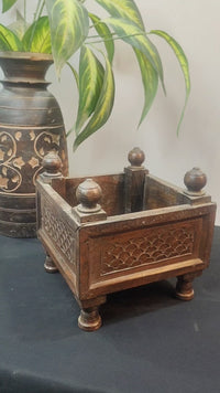 Vintage Handcrafted & Carved Wooden Planter - 2026091815UNQ