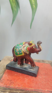 Vintage Handcrafted Wooden Elephant Figurine on Wooden Base - 2026091812UNQ