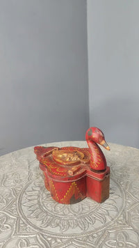 Handcrafted Wooden Kuku Chawal Box – Traditional Red Folk Design - 2026082509UNQ