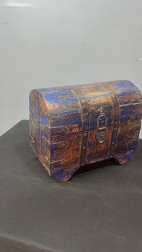 Vintage Handcrafted Wooden Rustic Blue Antique Finish Decorative Treasure Box - 2026083111UNQ