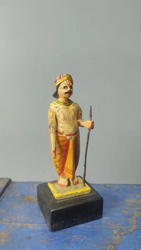 Handcrafted Wooden Rajasthani Man with Walking Stick – Traditional Folk Art - 2026082609UNQ