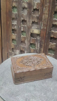 Handcrafted Wooden Carved Decorative Storage Box – Floral Antique Finish - 2026081504UNQ