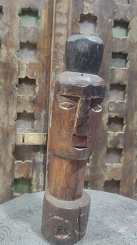 Hand-Carved Antique Wood Face Sculpture - 2026081220UNQ