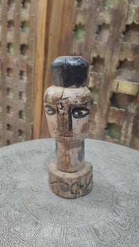 Antique Distressed Hand-Painted Wooden Tribal Statue - 2026081236UNQ