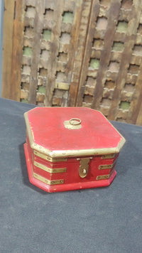 Handcrafted Vintage Red Octagonal Storage Chest with Brass Trim - 2026082002UNQ