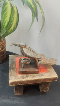 Fine Art Worked Iron Bird Decorative Bird Figurine on Wooden Base Gray Antique Finish   - 2026091801GRAF