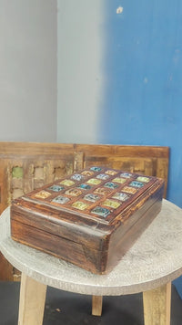 Handcrafted Wooden Storage Box with Colorful Mosaic Tile Design - 2026082207UNQ