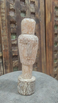 Limewashed Natural Wood Tribal Statue - 2026081243UNQ