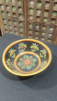 Handcrafted Wooden Decorative Bowl – Floral Hand-Painted Antique Finish - 2026081904UNQ
