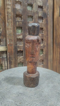 Hand-Carved Antique Wood Face Sculpture - 2026081247UNQ