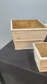 Vintage Handcrafted Wooden Planter Set of 3 – Rustic Whitewashed - 2026083115UNQ