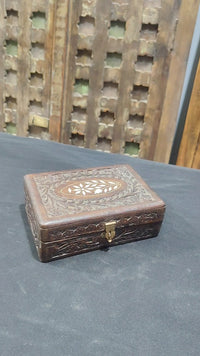 Handcrafted Wooden Storage Chest – Carved Floral Design with Brass Clasp - 2026081911UNQ