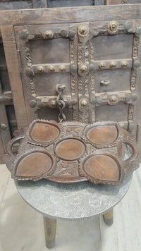 Handcrafted Wooden Serving Tray with 5 Leaf-Shaped Bowls - 2026082601UNQ