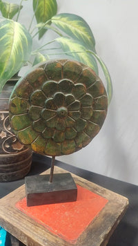 Vintage Handcrafted Wooden Decorative Floral Medallion on Stand  - 2026091808UNQ
