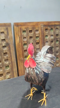 Handcrafted Iron Rooster Figurine – Black & Red  Rust Antique Finish - 2026081901BRR