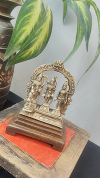 Vintage Handcrafted Brass Ram Darbar Statue with Rama, Sita, Lakshman & Hanuman  on Wooden Base - 2026091905UNQ