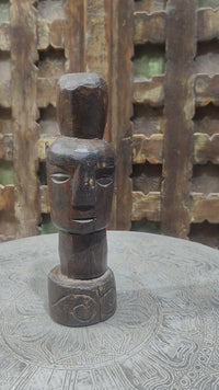 Dark Aged Hand-Carved Wooden Face Statue - 2026081233UNQ