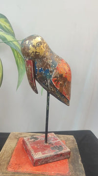 Vintage Handcrafted Wooden Bird Figurine on Stand - 2026091804UNQ