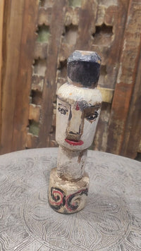 Hand-Carved Whitewashed Wooden Face Sculpture - 2026081234UNQ