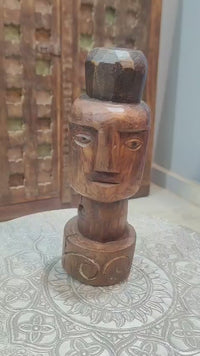Handcrafted Tribal Wooden Face Sculpture – Dark Brown Rustic Finish - 2026081207UNQ