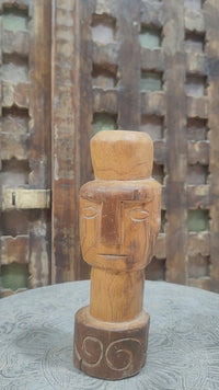 Vintage Handcrafted Natural Wood Face Sculpture - 2026081245UNQ
