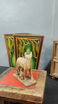 Handcrafted Vintage Wooden Cow & Calf Sculpture – Traditional Folk Art - 2026083103UNQ