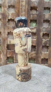Distressed Vintage Yellow Wooden Tribal Statue - 2026081238UNQ