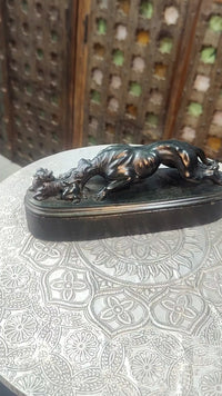 Handcrafted Black Stone Panther & Cub Sculpture Showpiece -