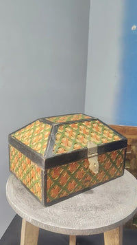 Handcrafted Wooden Storage Box – Intricate Multicolor Lattice Design - 2026082205UNQ