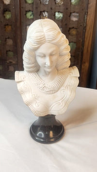 Handcrafted Marble Classical Lady Bust Sculpture with Black Pedestal - 2026081801UNQ