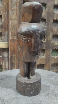 Dark Aged Hand-Carved Wooden Face Statue - 2026081221UNQ