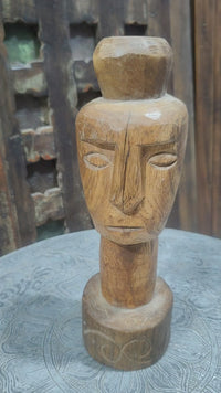 Vintage Teak-Toned Wooden Face Sculpture - 2026081231UNQ