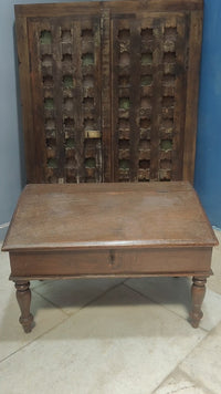 Handcrafted Wooden Storage Table – Vintage Antique Chest with Turned Legs - 2026081913UNQ