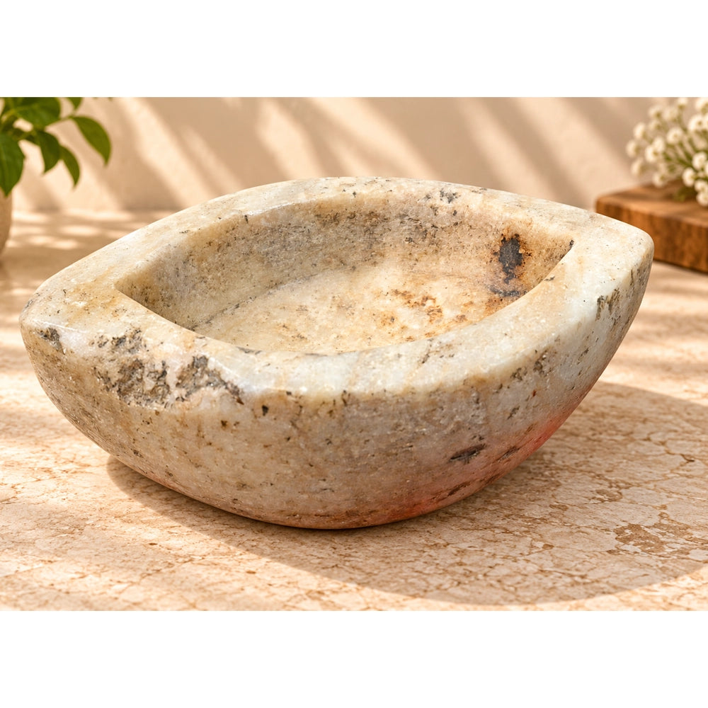 Antique Handicrafted White Marble Grinding Bowl called Karal - 2026091122UNQ