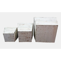 Vintage Handcrafted Wooden Planter Set of 3 – Rustic Whitewashed - 2026083115UNQ