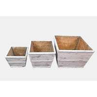 Vintage Handcrafted Wooden Planter Set of 3 – Rustic Whitewashed - 2026083115UNQ