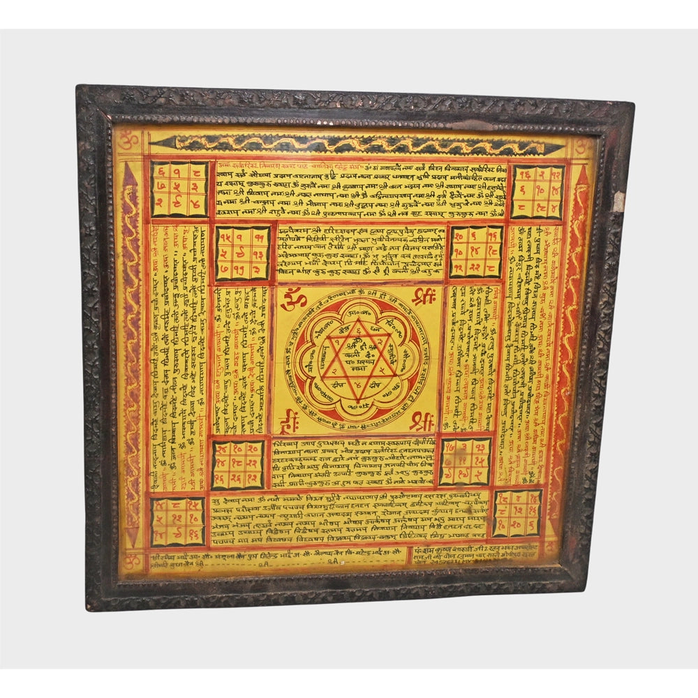 Framed Jain Yantra artwork, angled view