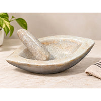Antique Handcrafted White Marble Grinding Bowl called Karal With Mortar - 2026091101UNQ